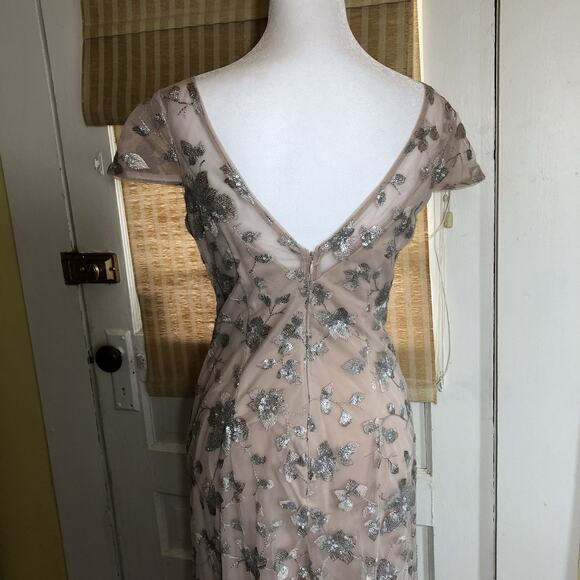 CALVIN KLEIN Embroidered Gown Blush Pink Sz 4 Floor Length Dress Cap Sleeve Prom - Picture 6 of 16